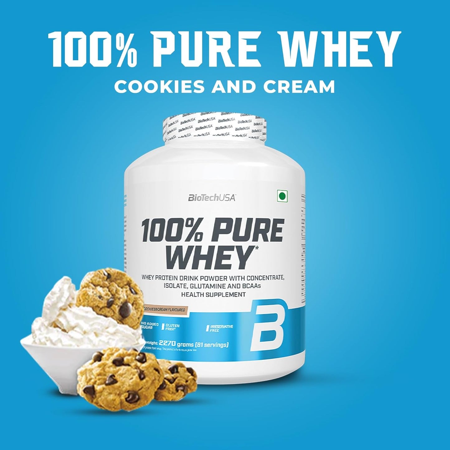 BioTechUSA 100% Pure Whey (COOKIES & CREAM), 2.27 kg, 81 Servings Gymline Plus Private Limited