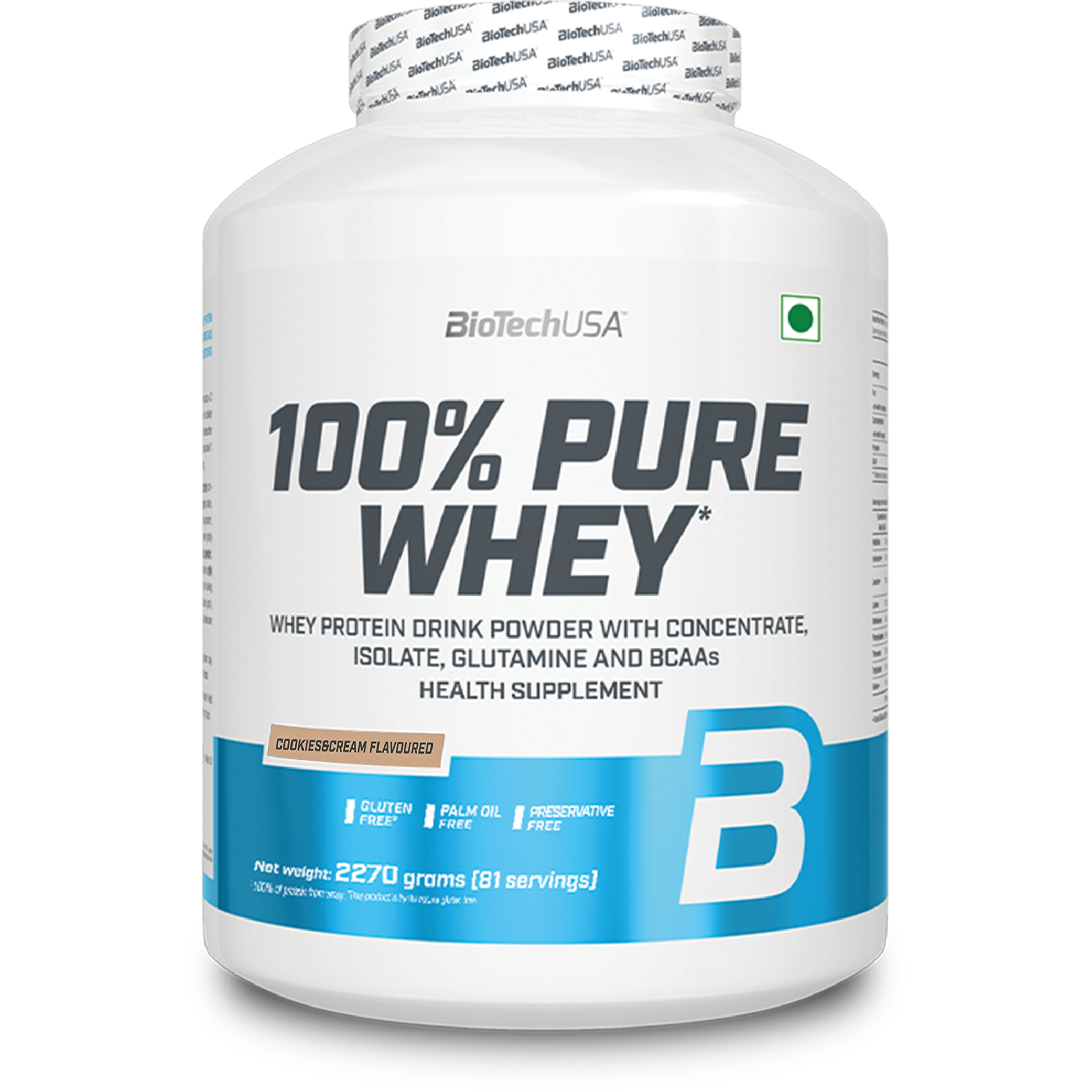 BioTechUSA 100% Pure Whey (COOKIES & CREAM), 2.27 kg, 81 Servings