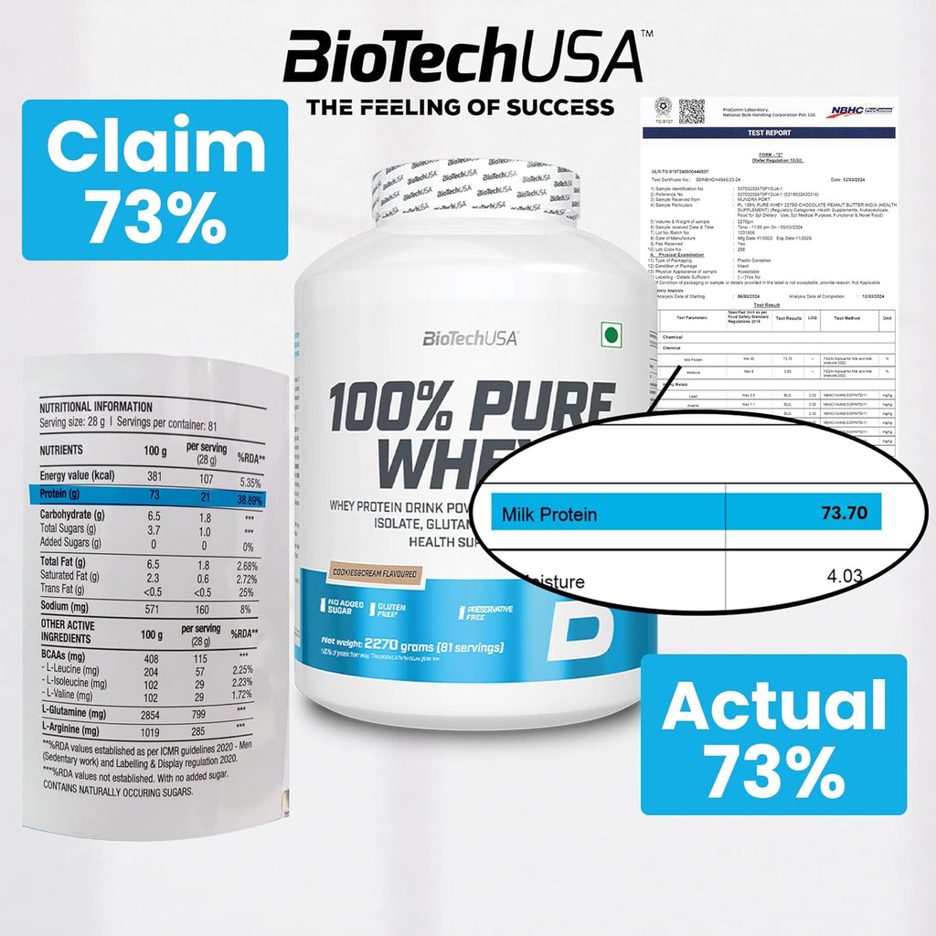 BioTechUSA 100% Pure Whey (COOKIES & CREAM), 2.27 kg, 81 Servings Gymline Plus Private Limited