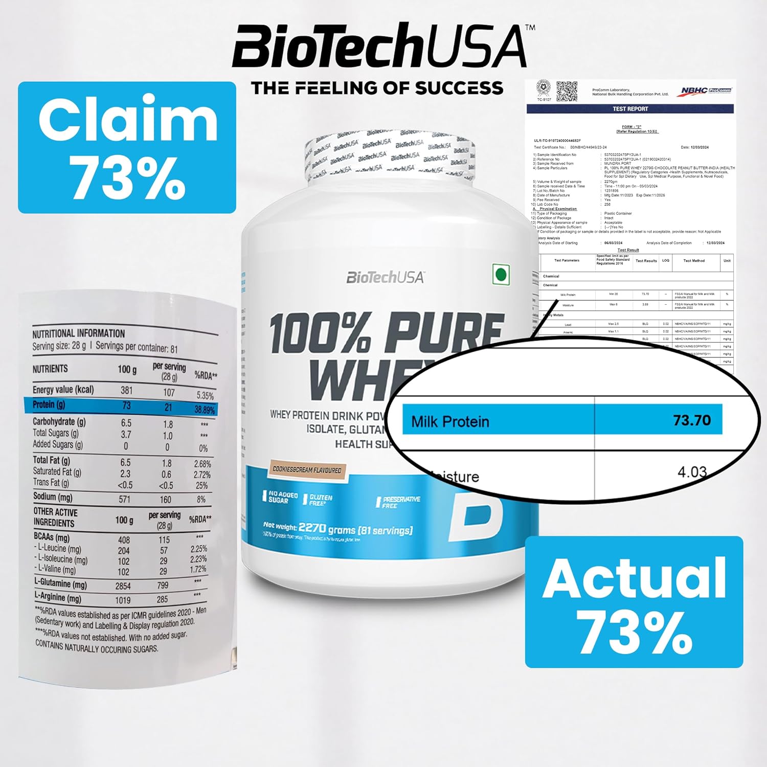 BioTechUSA 100% Pure Whey (COOKIES & CREAM), 2.27 kg, 81 Servings Gymline Plus Private Limited