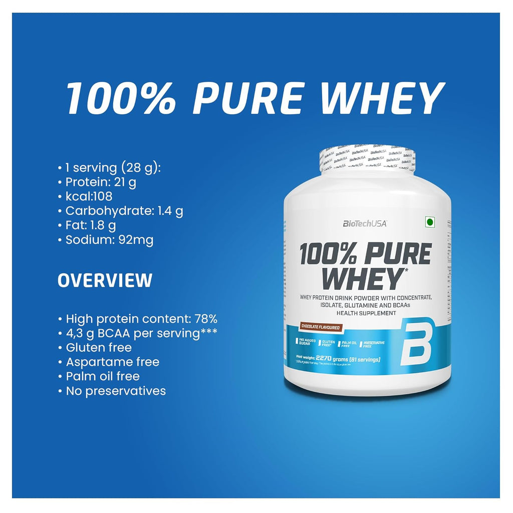 BioTechUSA 100% Pure Whey (Chocolate), 2.27 kg, 81 Servings Gymline Plus Private Limited